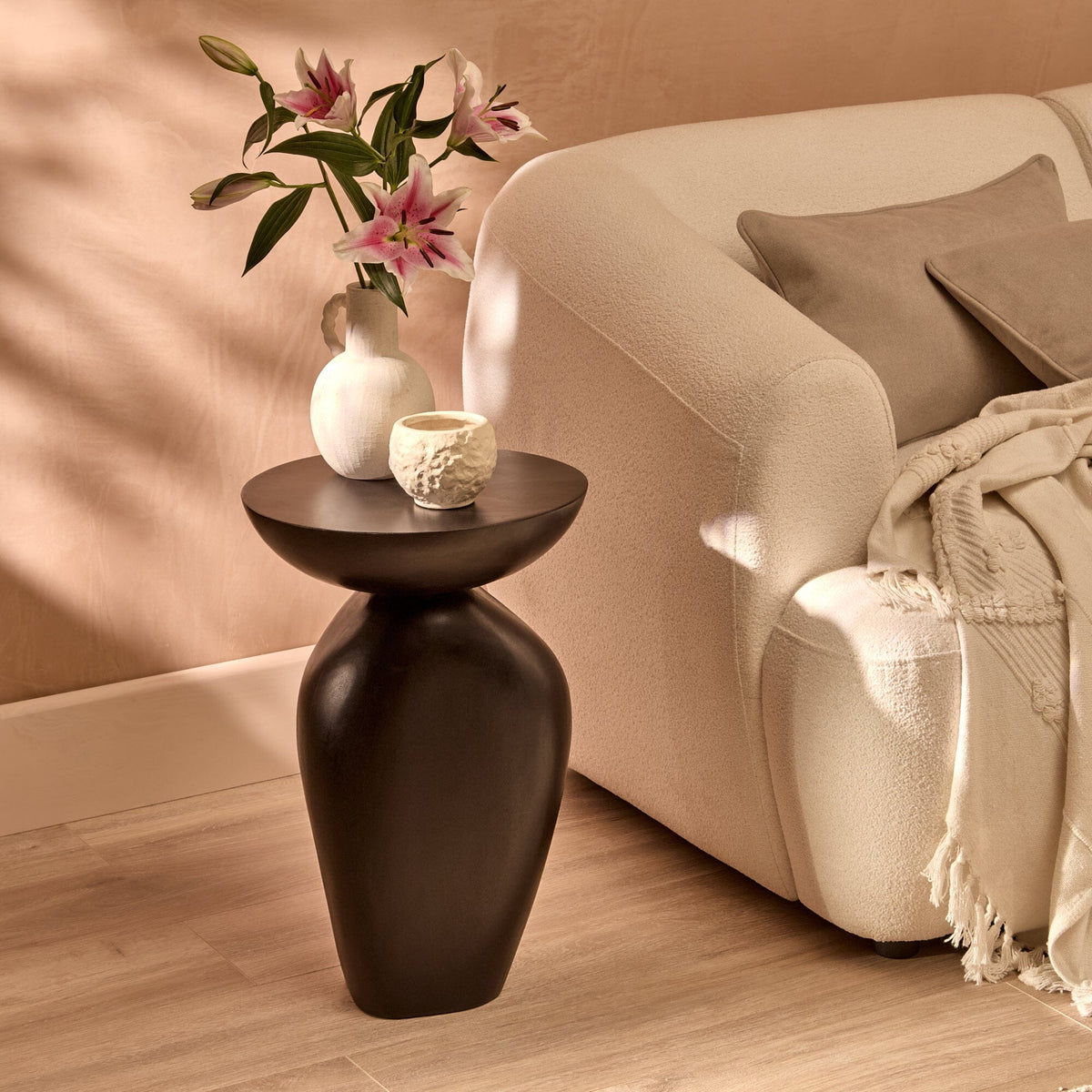 Alder Concrete Round Side Table - Jet Black - Laura James