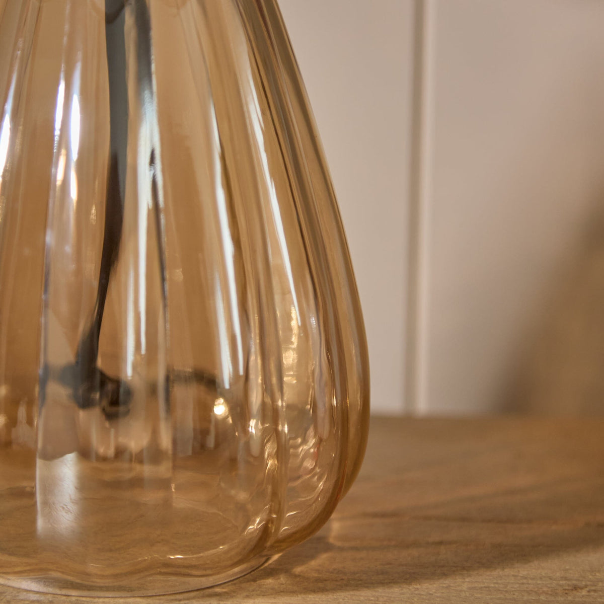 Alma 23cm Glass Lamp Base - Champagne & Coningsby 30cm Cotton Lamp Shade - Snow White - Laura James