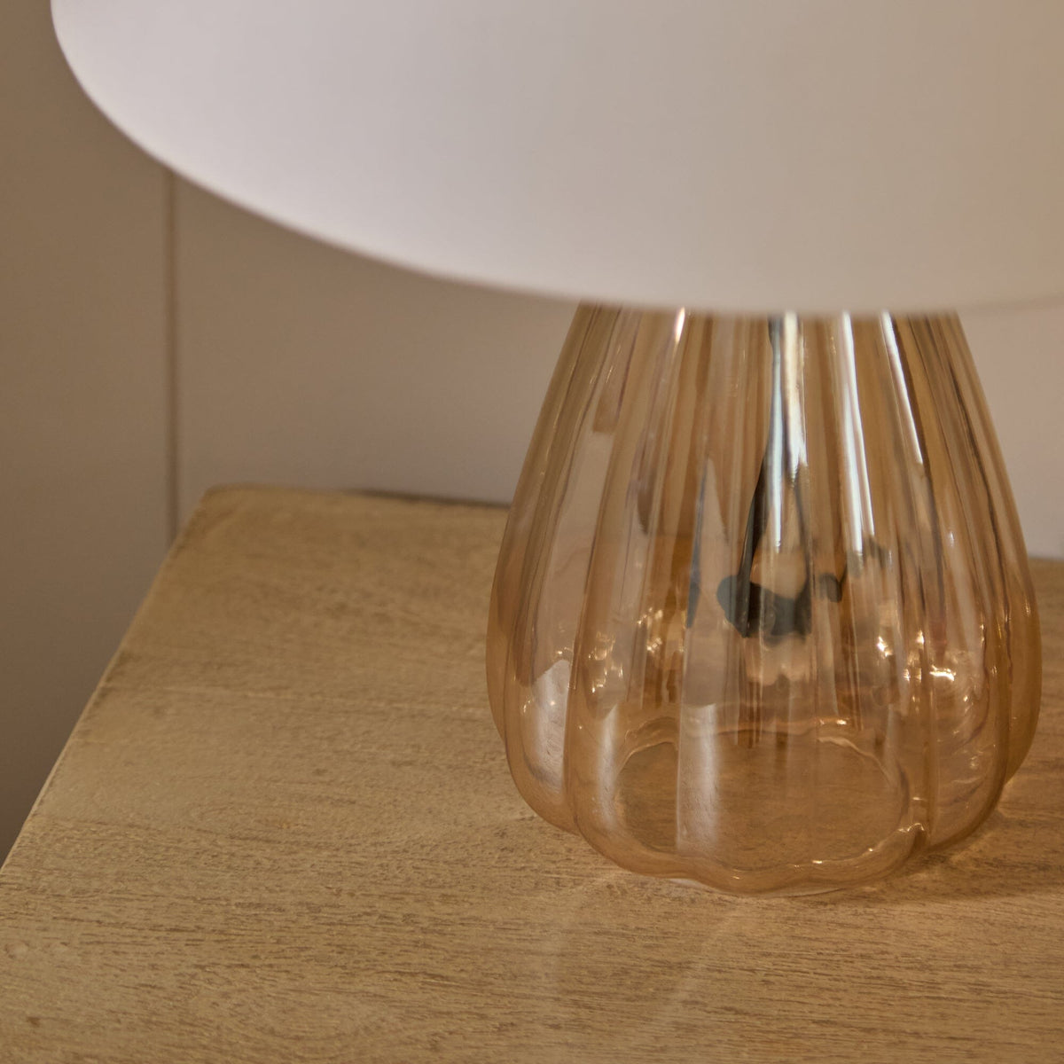 Alma 23cm Glass Lamp Base - Champagne & Coningsby 30cm Cotton Lamp Shade - Snow White - Laura James