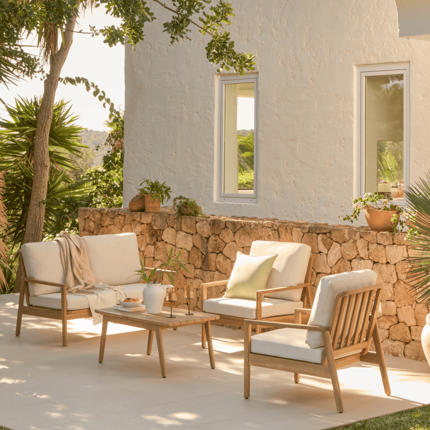 Alora Wooden Garden Conversation Set - White Acacia