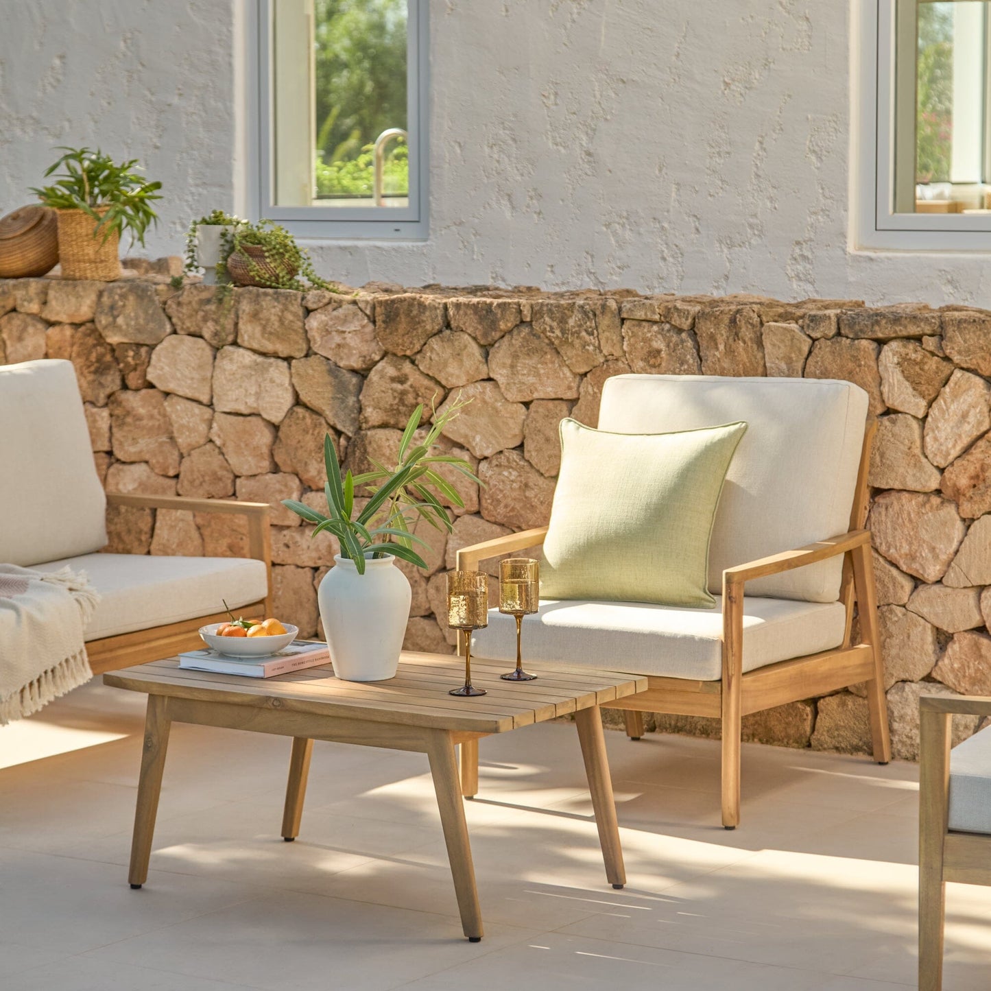 Alora Wooden Garden Conversation Set - White Acacia - Laura James