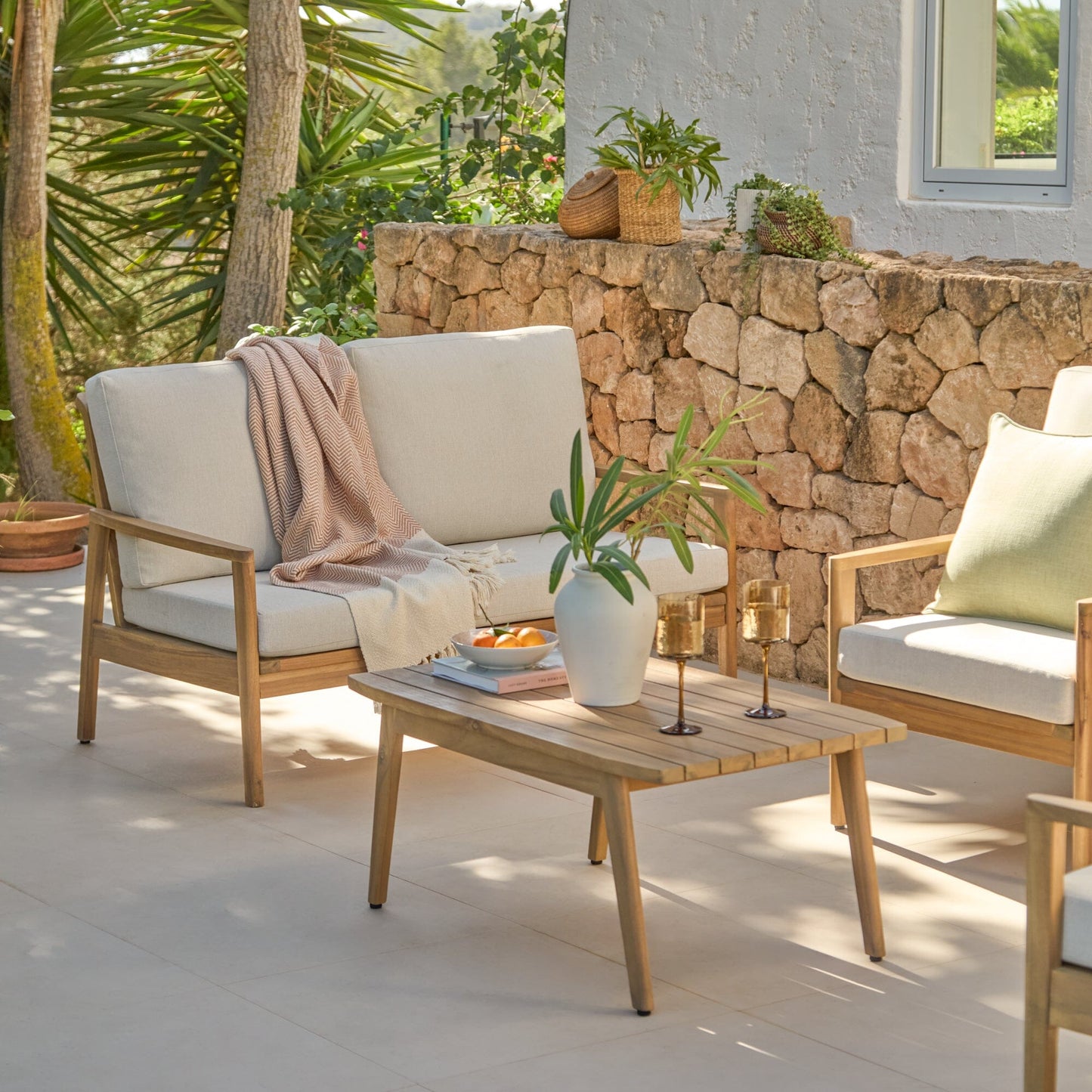 Alora Wooden Garden Conversation Set - White Acacia - Laura James