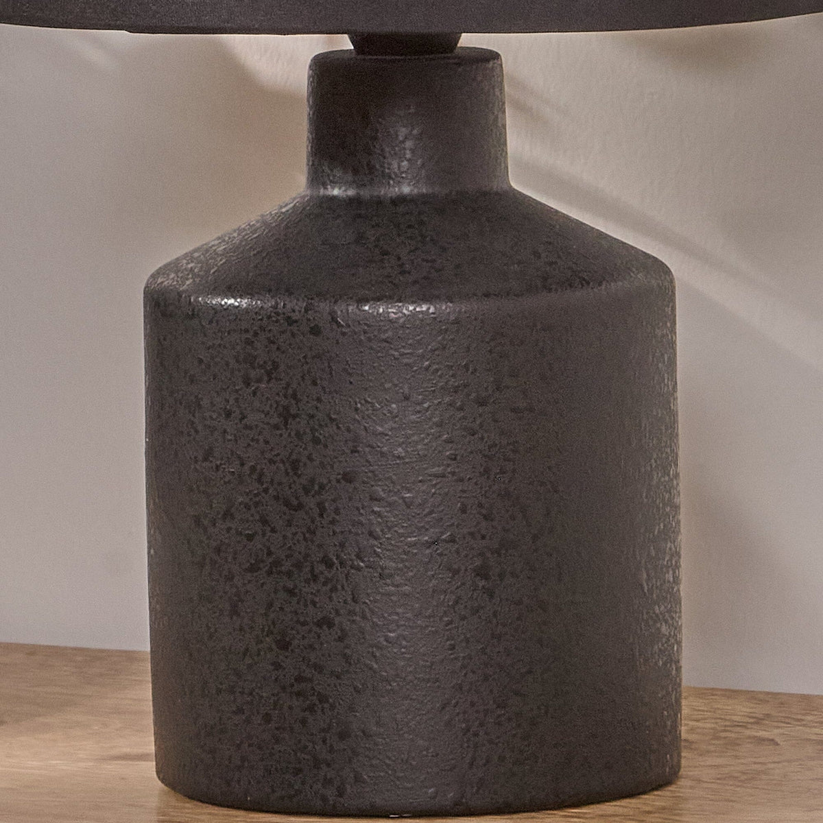 Amberley 28cm Ceramic Table Lamp - Black with Grey Polyester Shade - Laura James