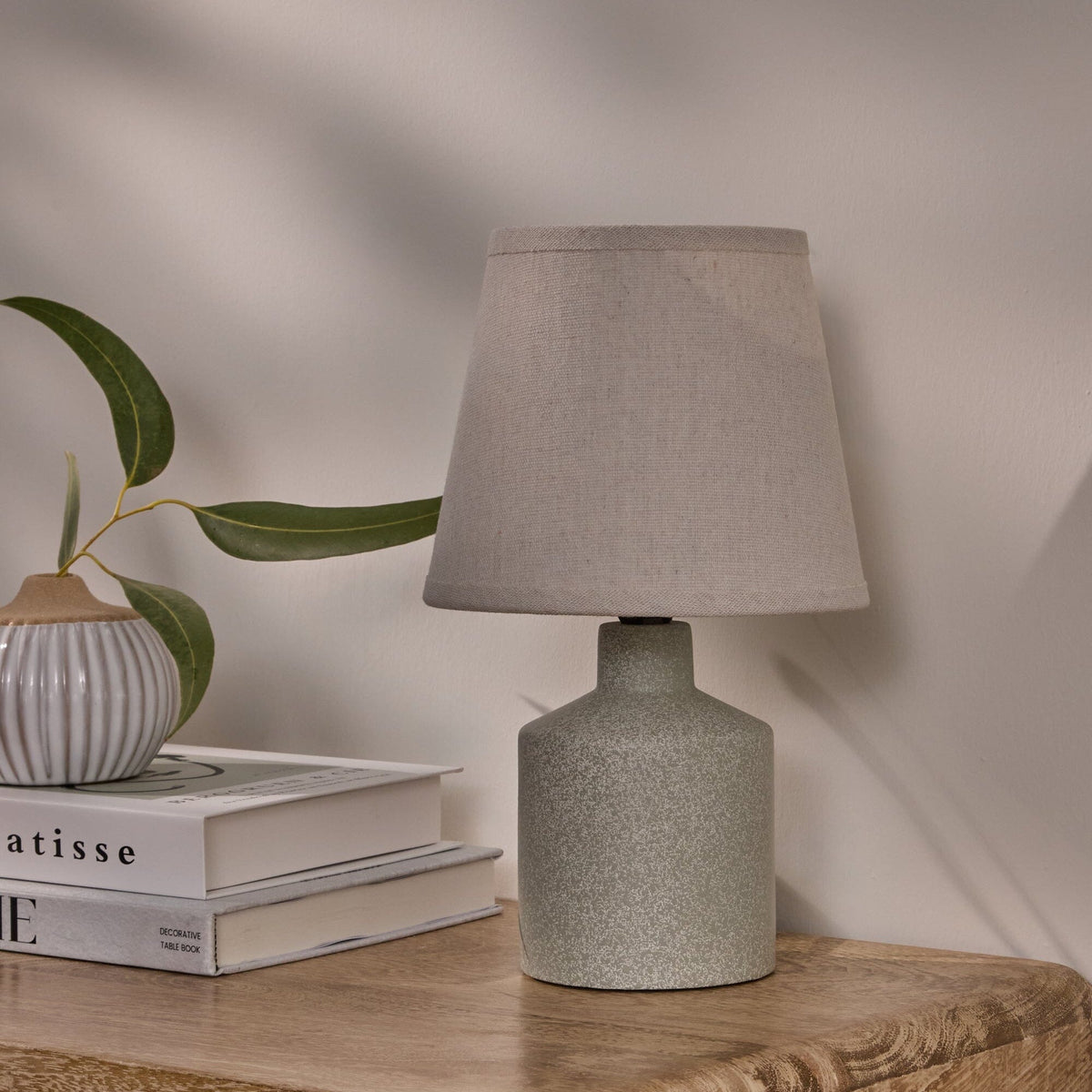 Amberley 28cm Ceramic Table Lamp - Natural with Off White Polyester Shade - Laura James