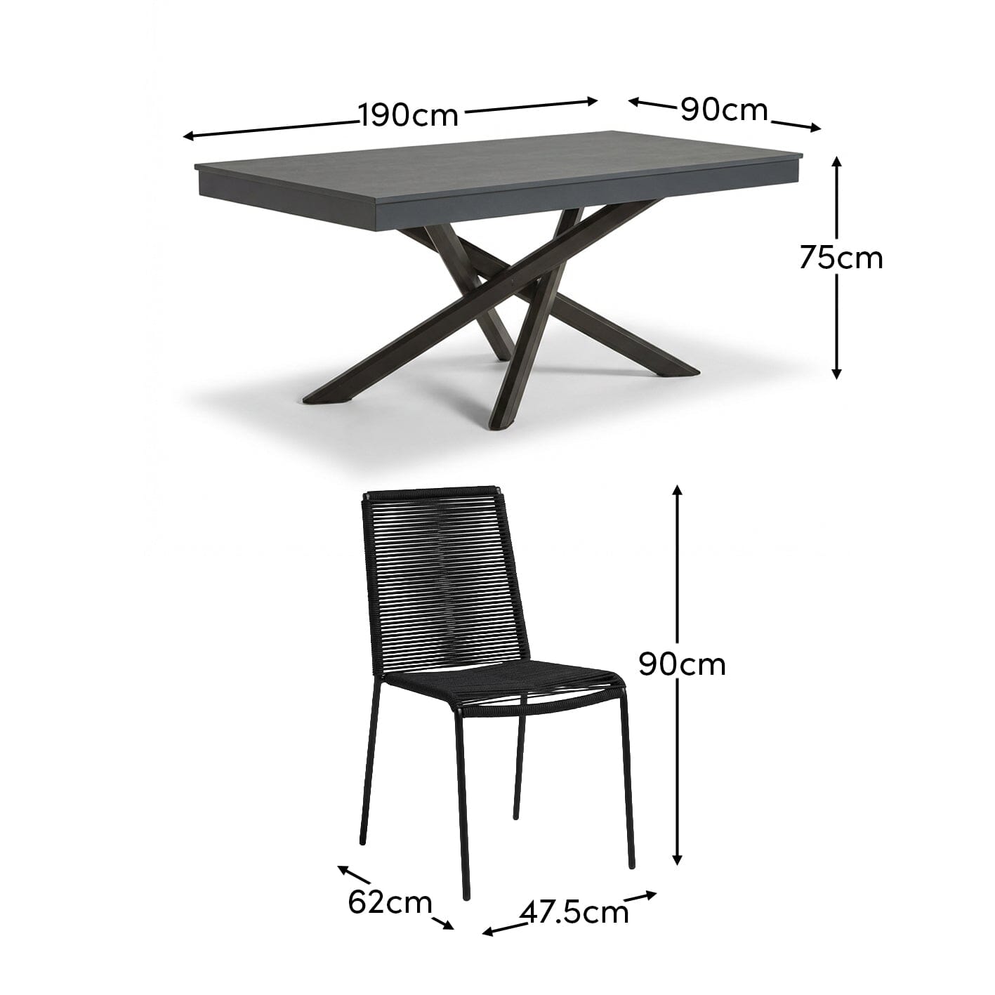 Amelia 6 Seater Dove Grey Concrete Garden Dining Set with Ryder Black Chairs - Laura James