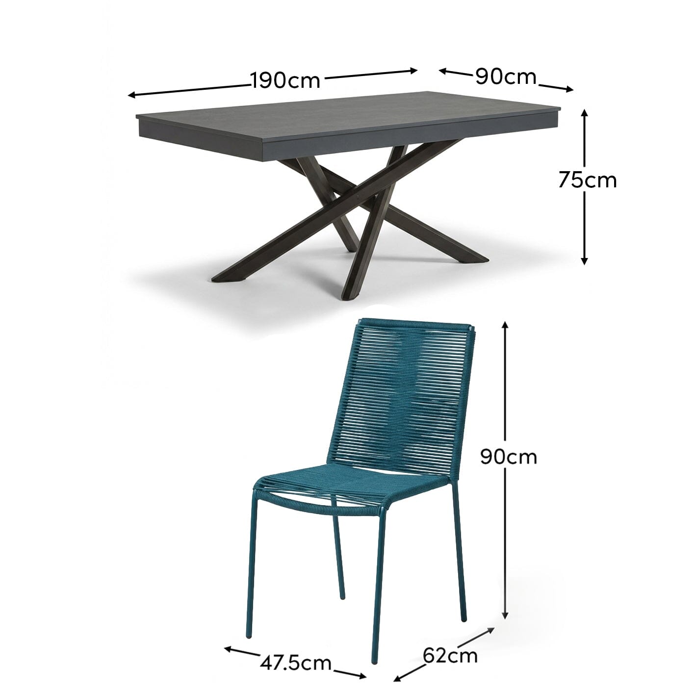 Amelia 6 Seater Dove Grey Concrete Garden Dining Set with Ryder Teal Chairs - Laura James