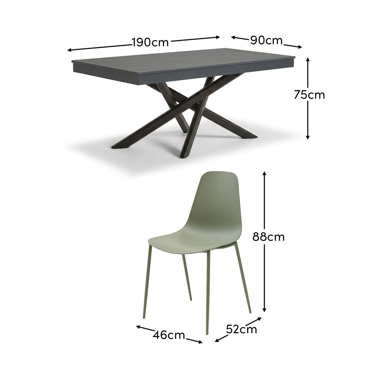 Amelia 6 Seater Dove Grey Concrete Garden Dining Set with Wren Olive Green Chairs - Laura James