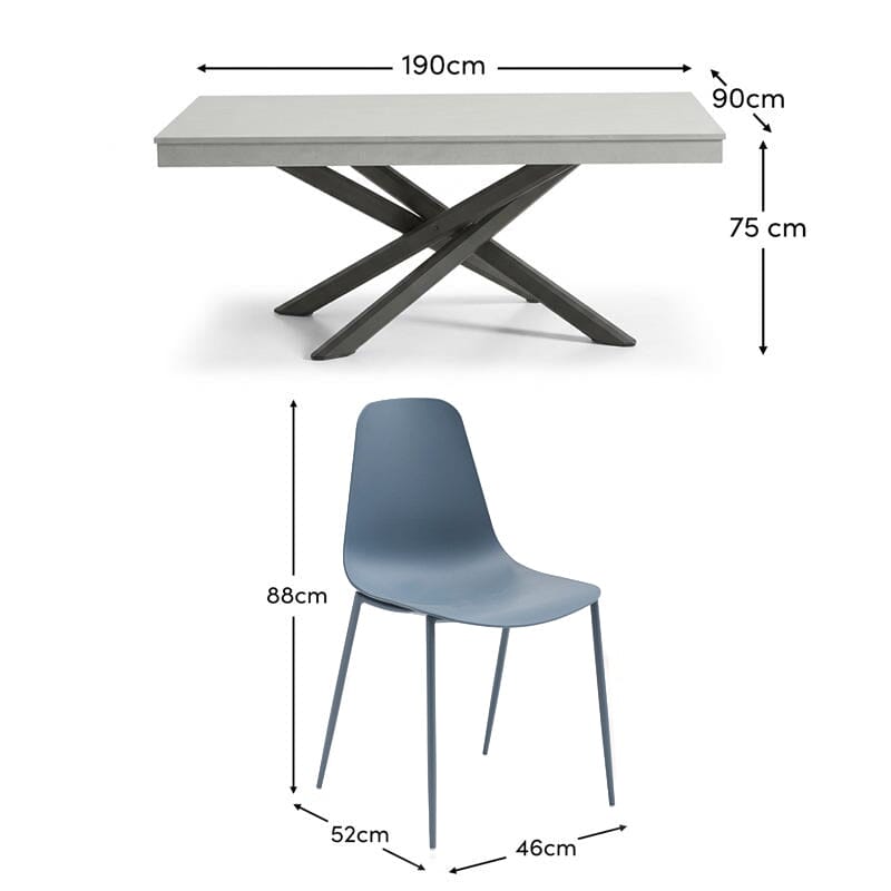 Amelia 6 Seater Pale Grey Concrete Garden Dining Set with Wren Blue Chairs