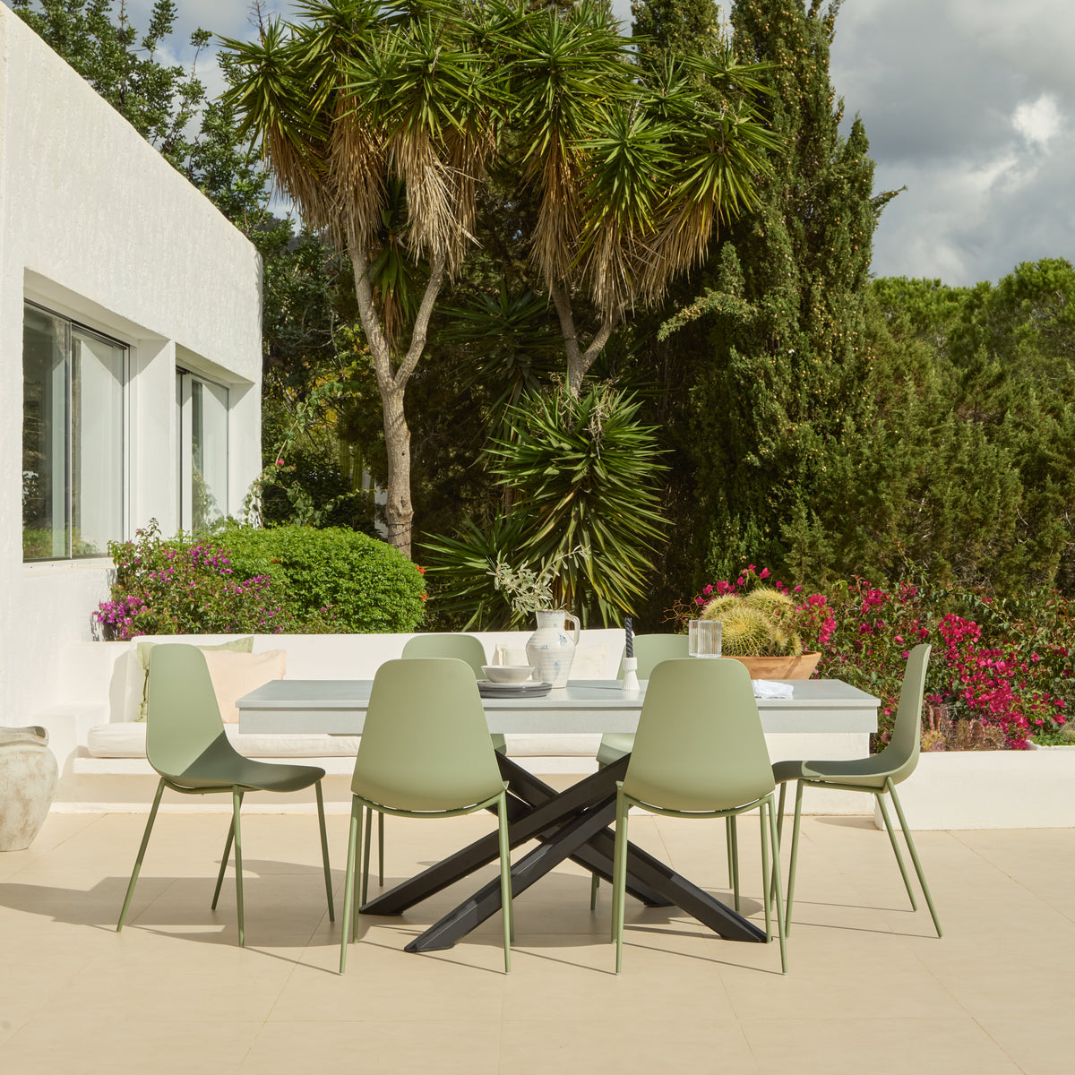 Amelia 190cm Pale Grey Table Set - 6 Seater - Wren Olive Green Chairs - Laura James