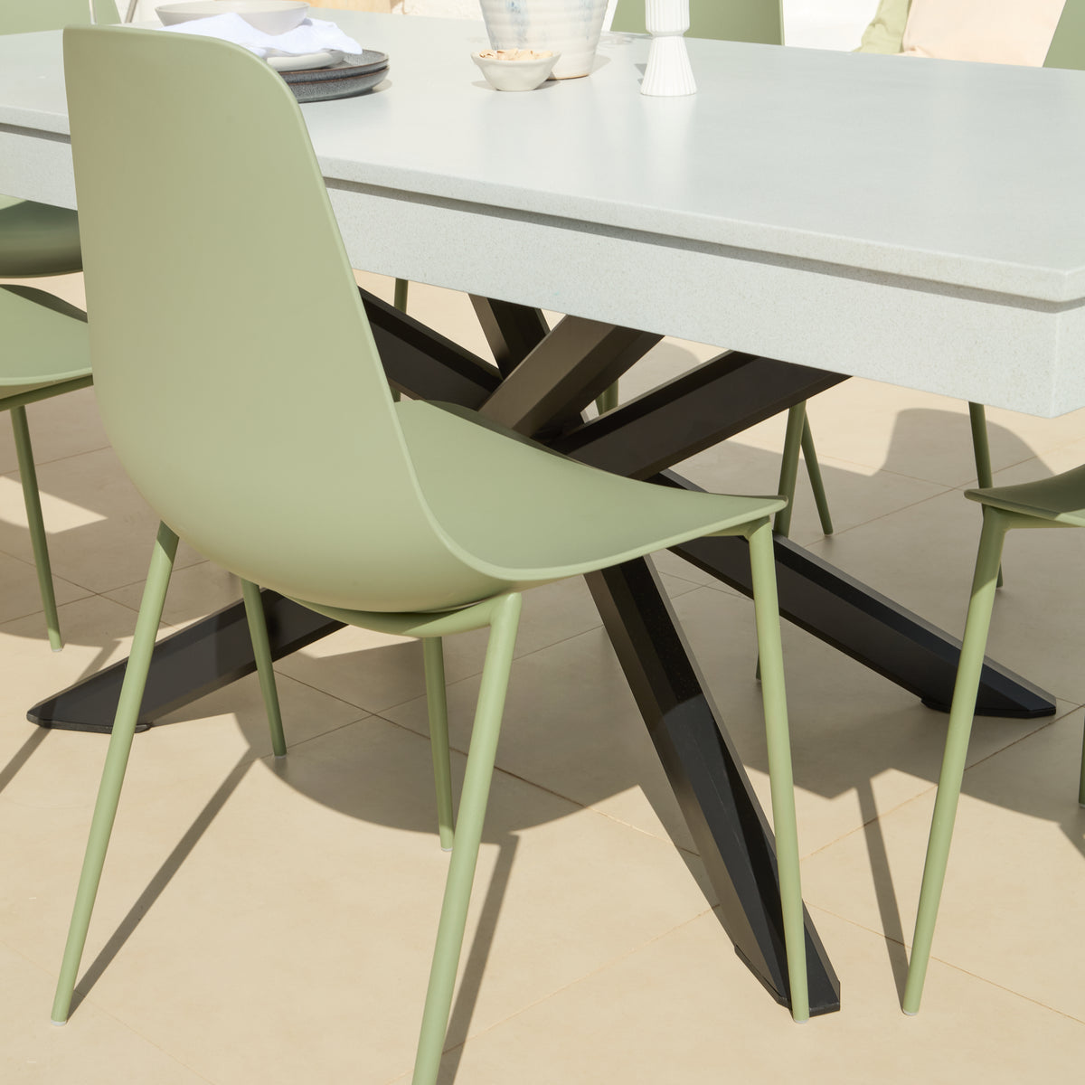 Amelia 190cm Pale Grey Table Set - 6 Seater - Wren Olive Green Chairs - Laura James