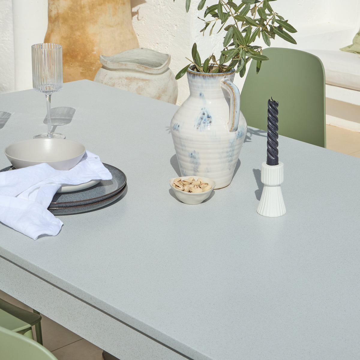 Amelia 190cm Pale Grey Table Set - 6 Seater - Wren Olive Green Chairs - Laura James