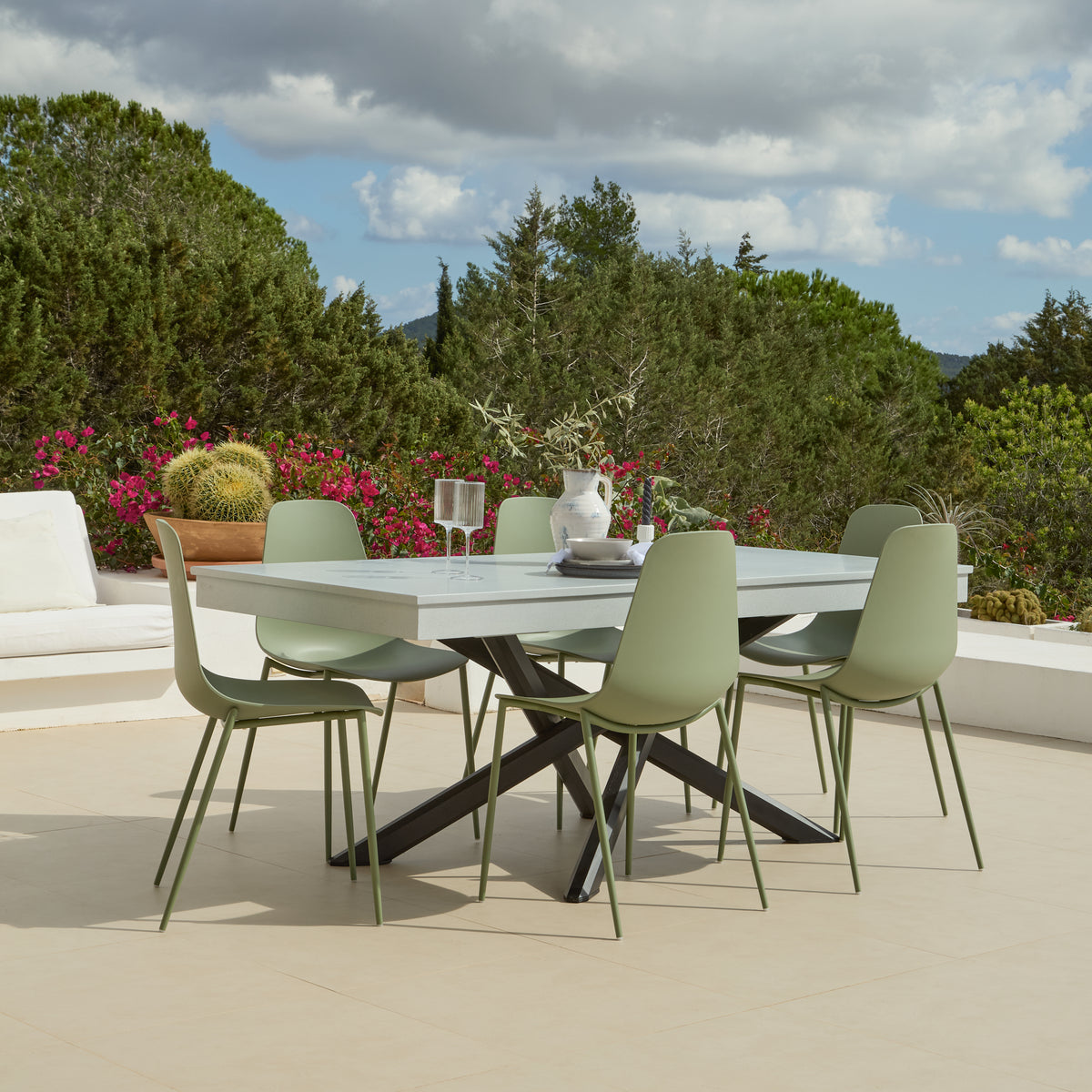 Amelia 190cm Pale Grey Table Set - 6 Seater - Wren Olive Green Chairs - Laura James