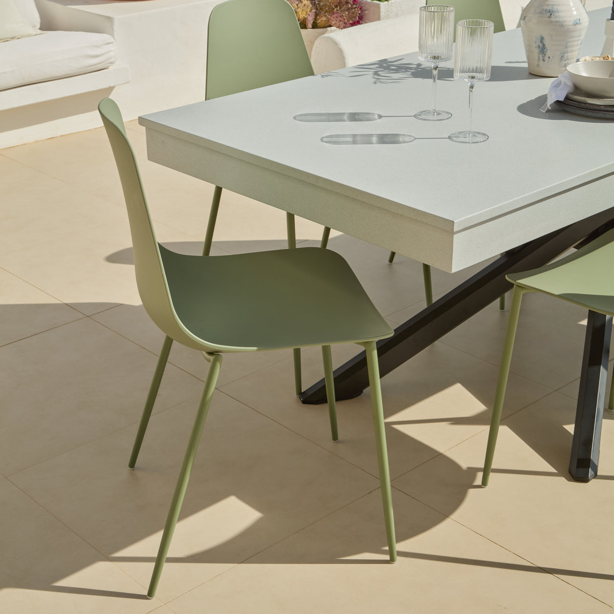 Amelia 190cm Pale Grey Table Set - 6 Seater - Wren Olive Green Chairs - Laura James