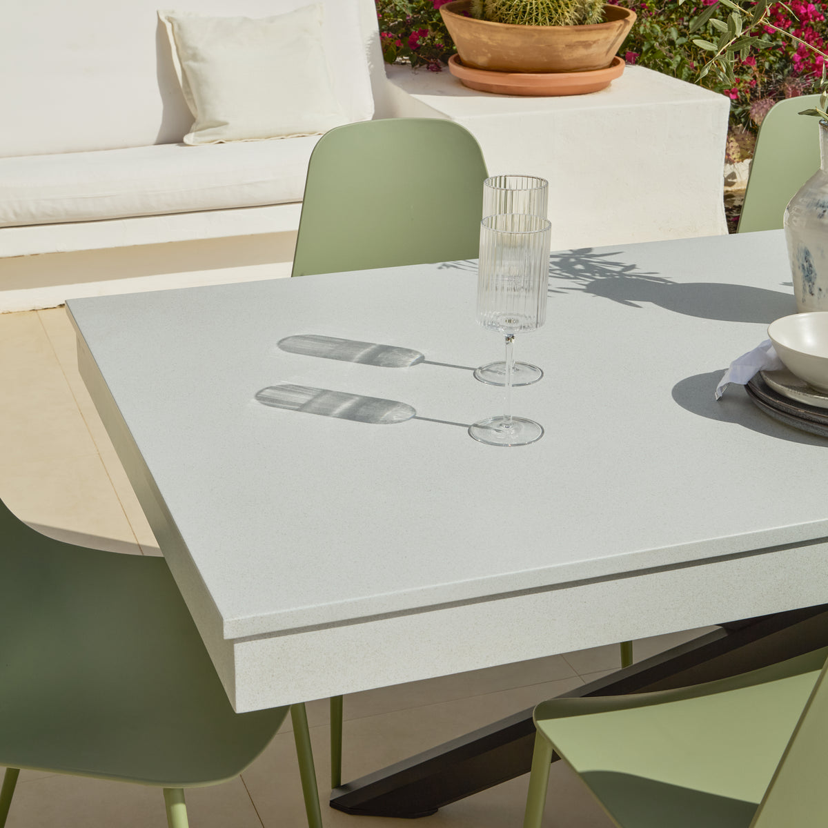 Amelia 190cm Pale Grey Table Set - 6 Seater - Wren Olive Green Chairs - Laura James