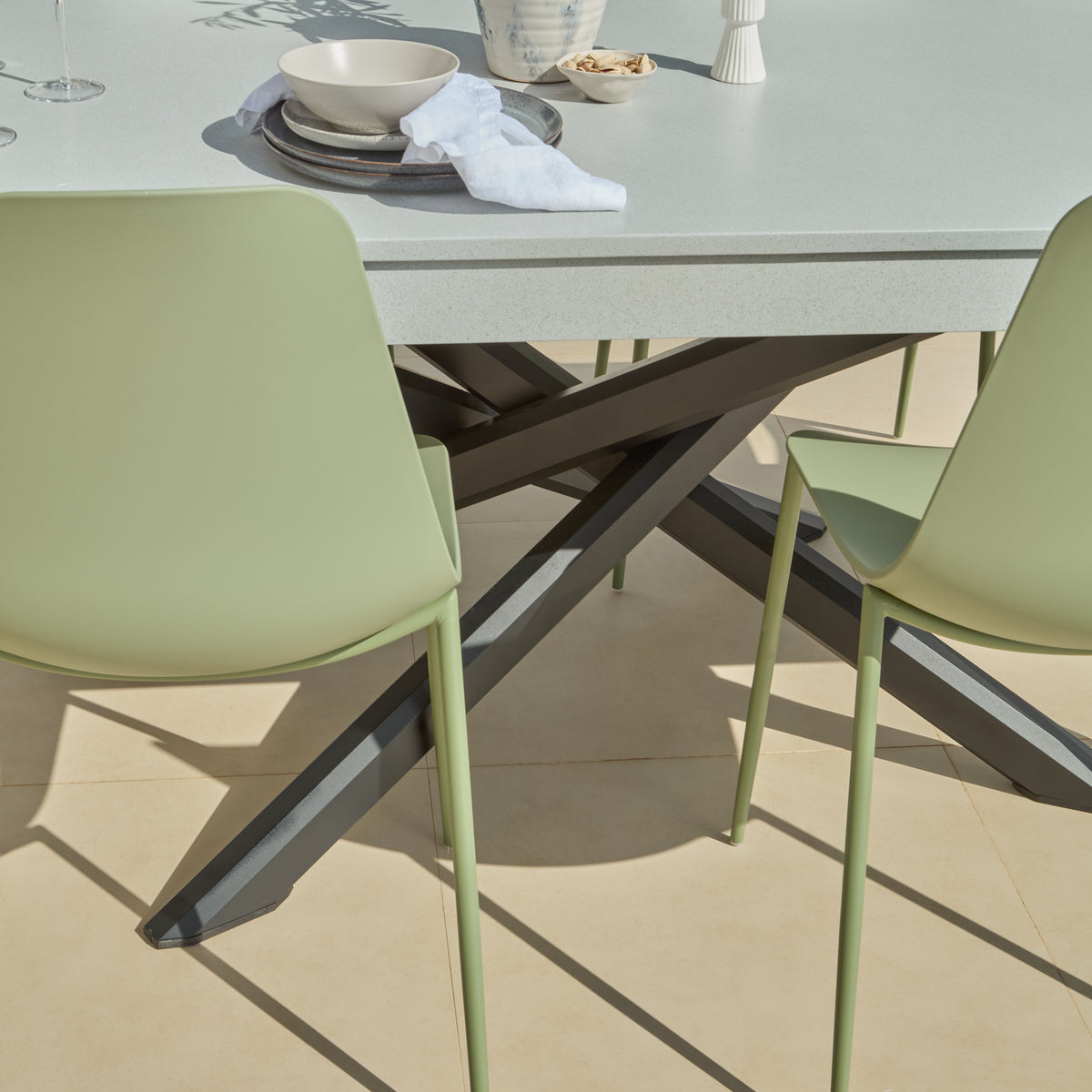 Amelia 190cm Pale Grey Table Set - 6 Seater - Wren Olive Green Chairs - Laura James