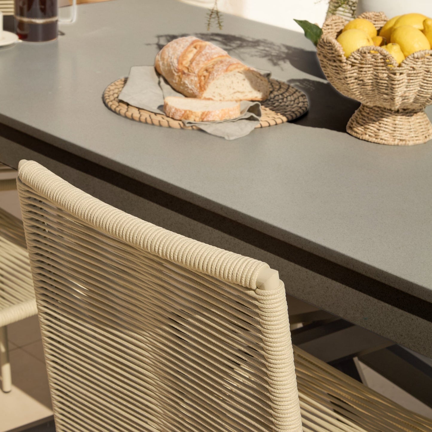 Amelia 6 Seater Dove Grey Concrete Garden Dining Set with Ryder Clay Chairs - Laura James