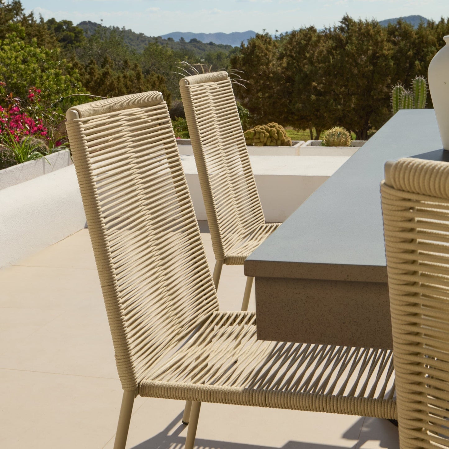 Amelia 6 Seater Dove Grey Concrete Garden Dining Set with Ryder Clay Chairs - Laura James