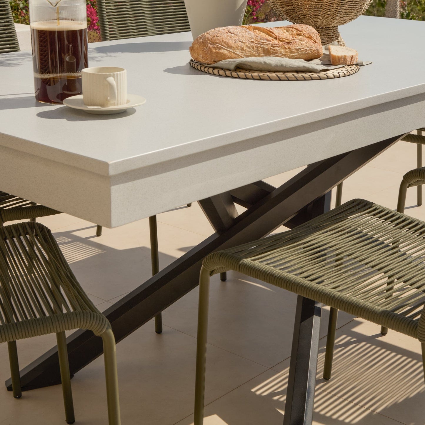 Amelia 6 Seater Pale Grey Concrete Garden Dining Set with Ryder Khaki Chairs - Laura James