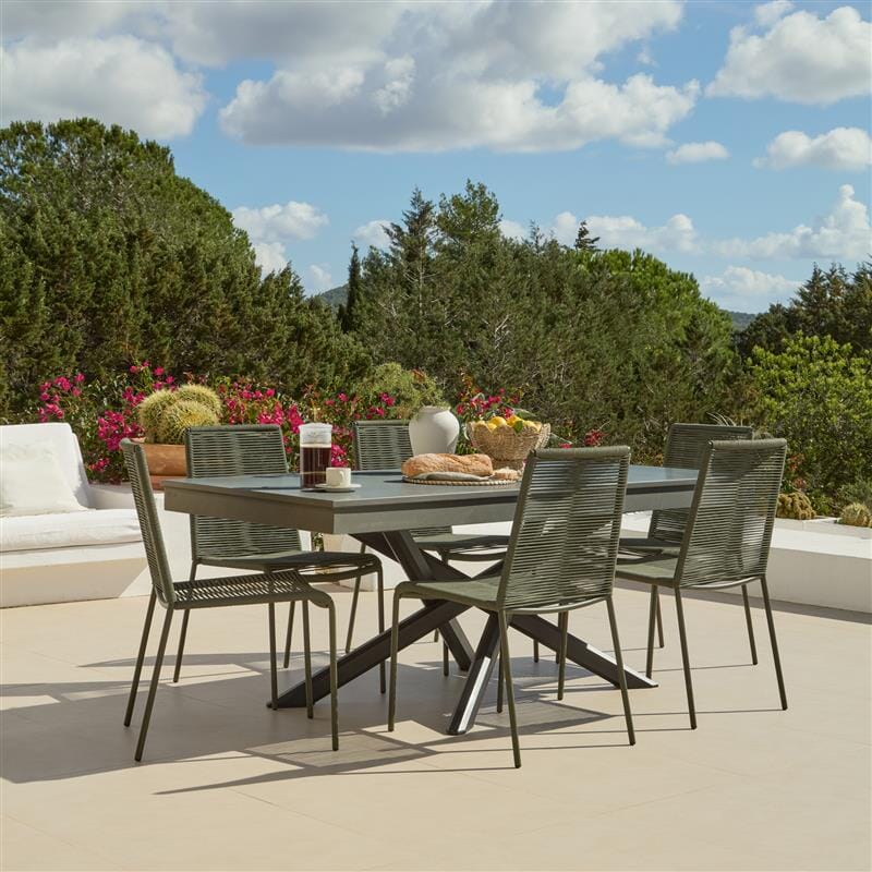Amelia 6 Seater Dove Grey Concrete Garden Dining Set with Ryder Khaki Chairs - Laura James