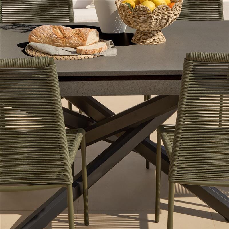 Amelia 6 Seater Dove Grey Concrete Garden Dining Set with Ryder Khaki Chairs - Laura James