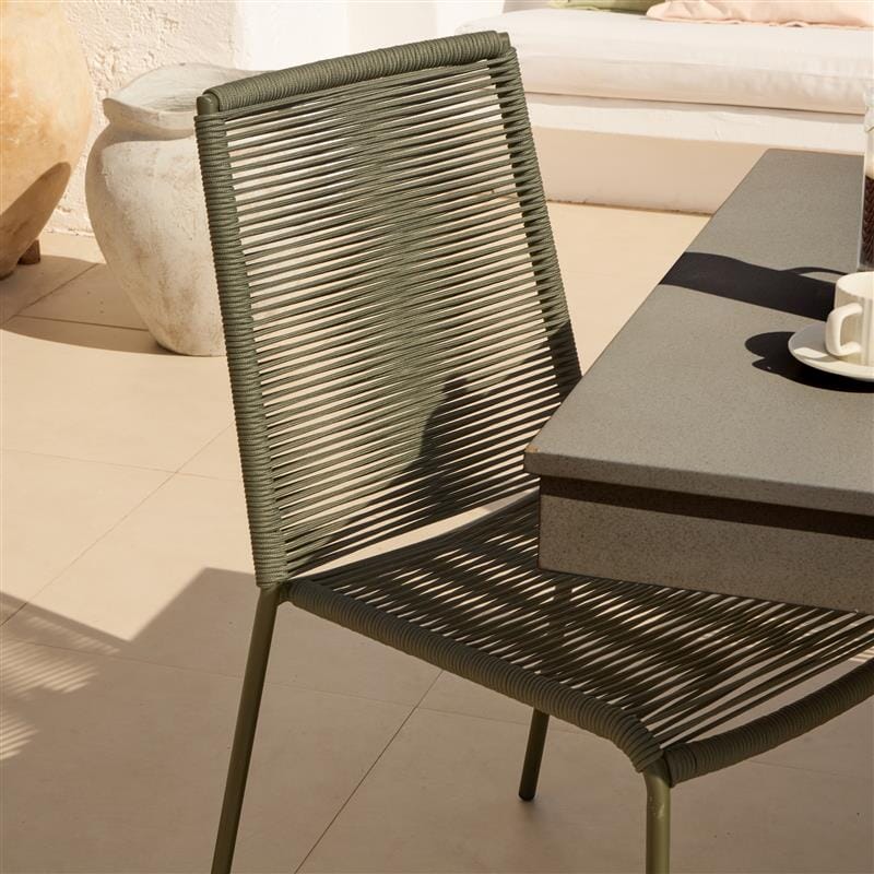 Amelia 6 Seater Dove Grey Concrete Garden Dining Set with Ryder Khaki Chairs - Laura James
