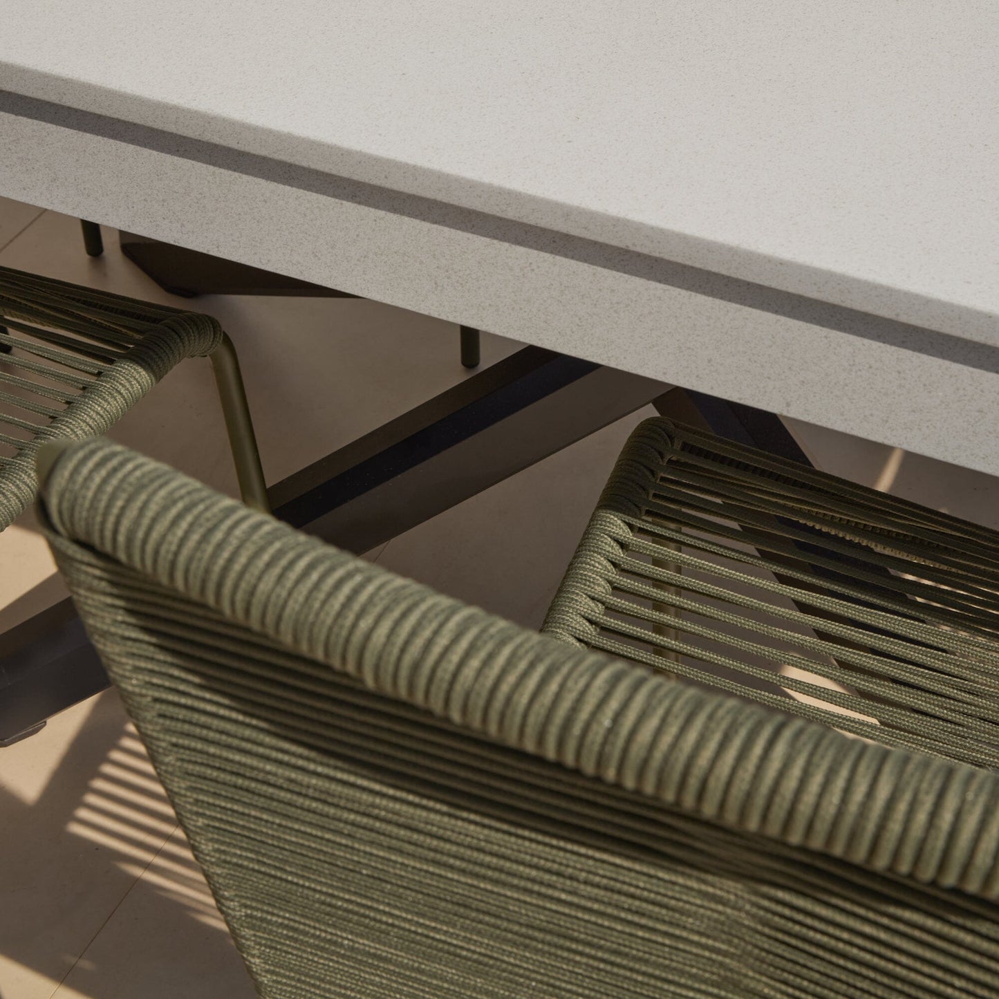 Amelia 6 Seater Pale Grey Concrete Garden Dining Set with Ryder Khaki Chairs - Laura James