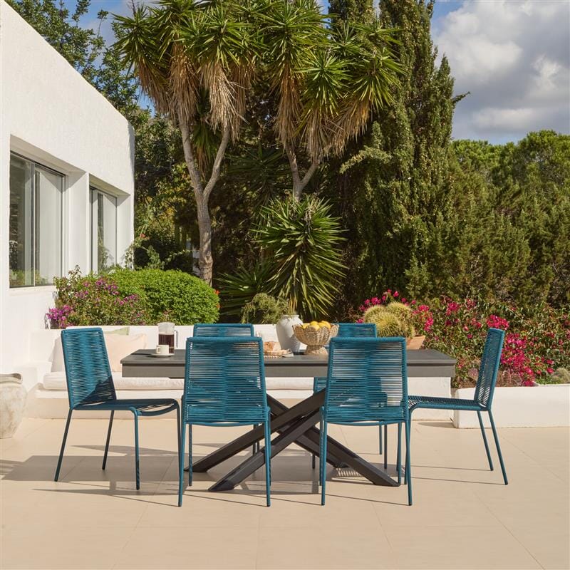 Amelia 6 Seater Dove Grey Concrete Garden Dining Set with Ryder Teal Chairs - Laura James
