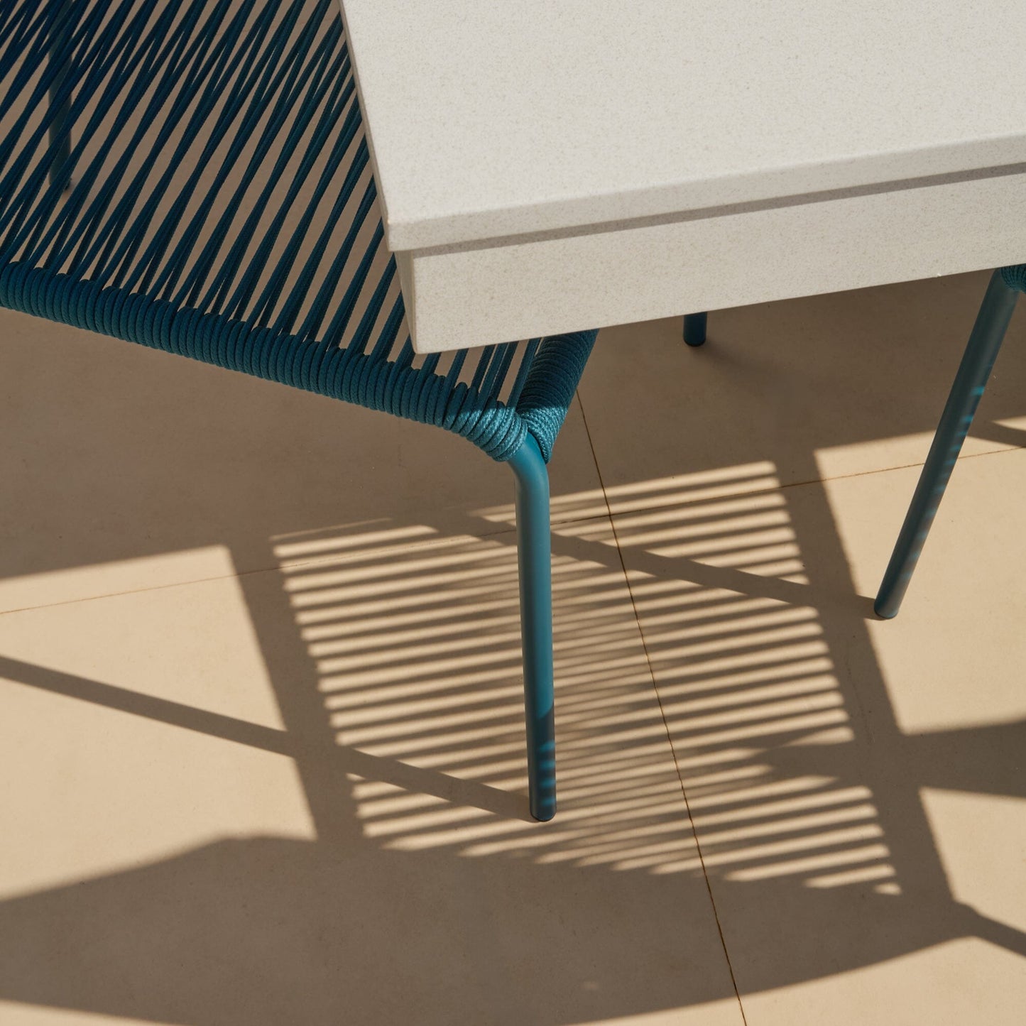 Amelia 6 Seater Pale Grey Concrete Garden Dining Set with Ryder Teal Chairs - Laura James