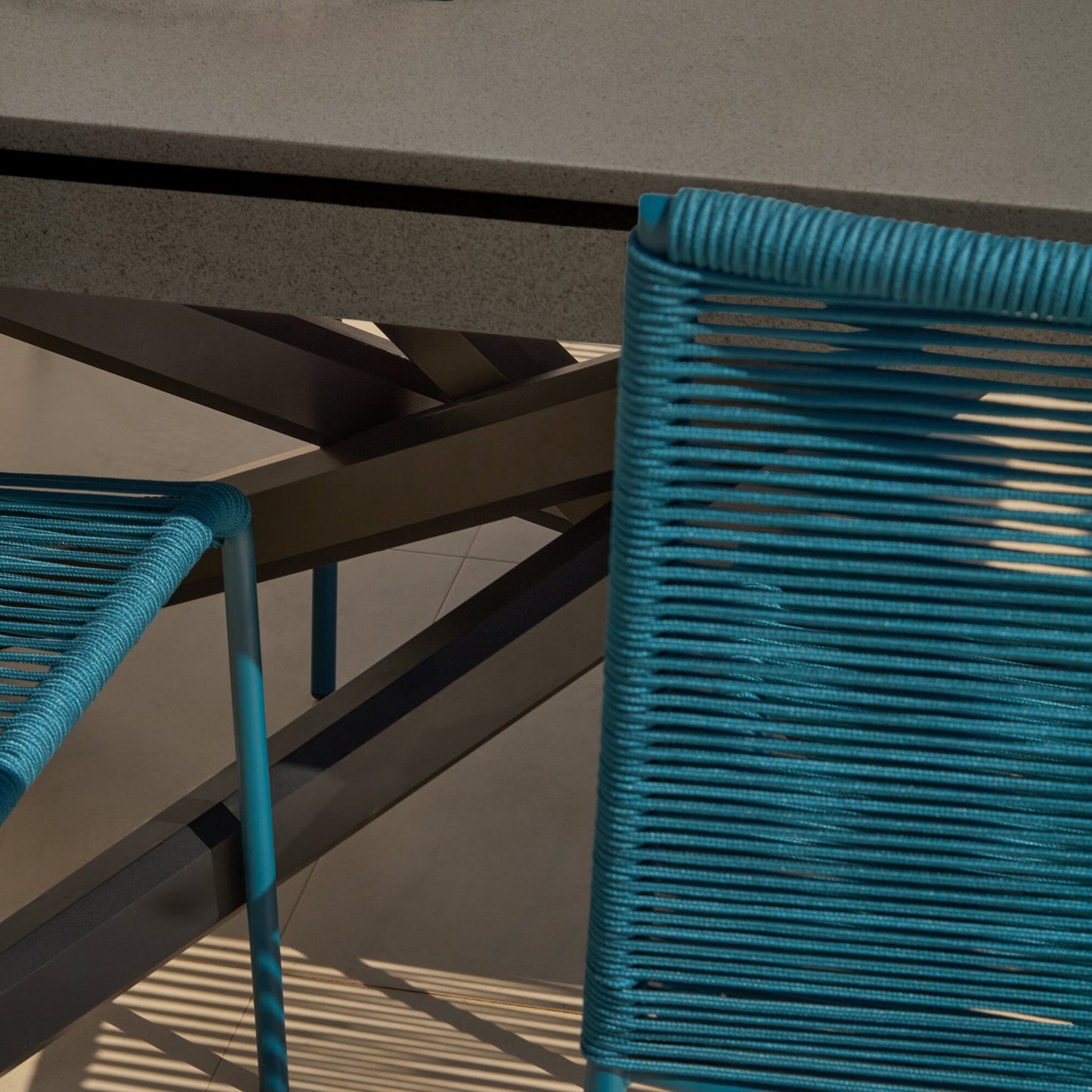 Amelia 6 Seater Dove Grey Concrete Garden Dining Set with Ryder Teal Chairs - Laura James