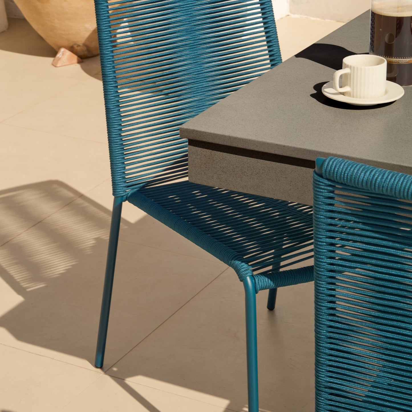 Amelia 6 Seater Dove Grey Concrete Garden Dining Set with Ryder Teal Chairs - Laura James