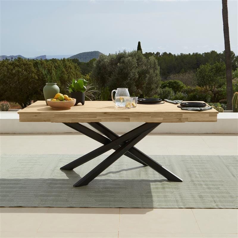 Amelia White Acacia Wood Garden Dining Table - Black Metal Legs - Laura James