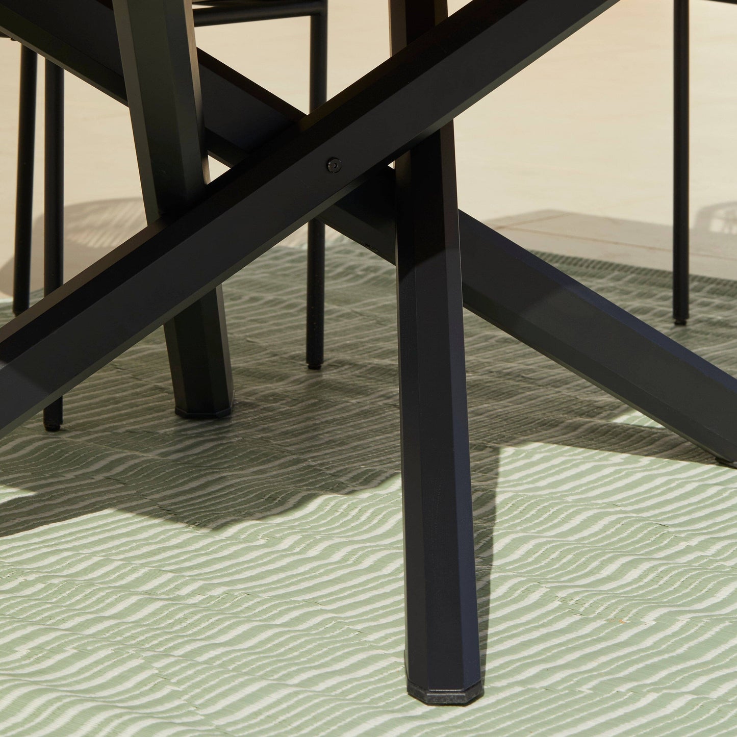 Amelia 8 Seater White Acacia Wood Black Legs Garden Dining Set - Hali Black Chairs