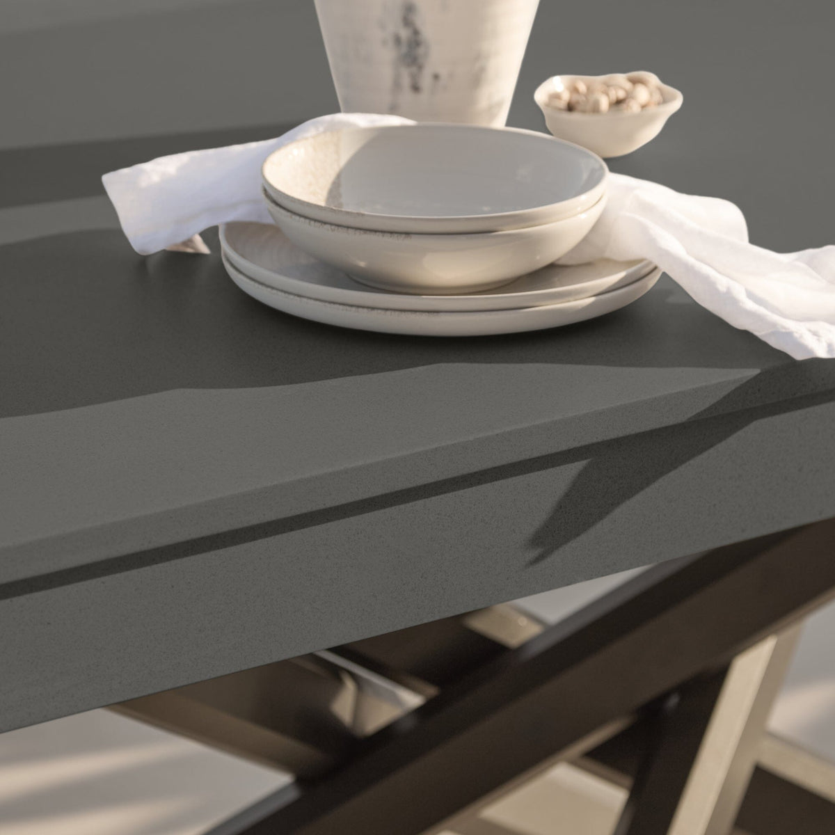 Amelia 6 Seater Concrete Garden Dining Table - Metal Legs - Dove Grey - Laura James