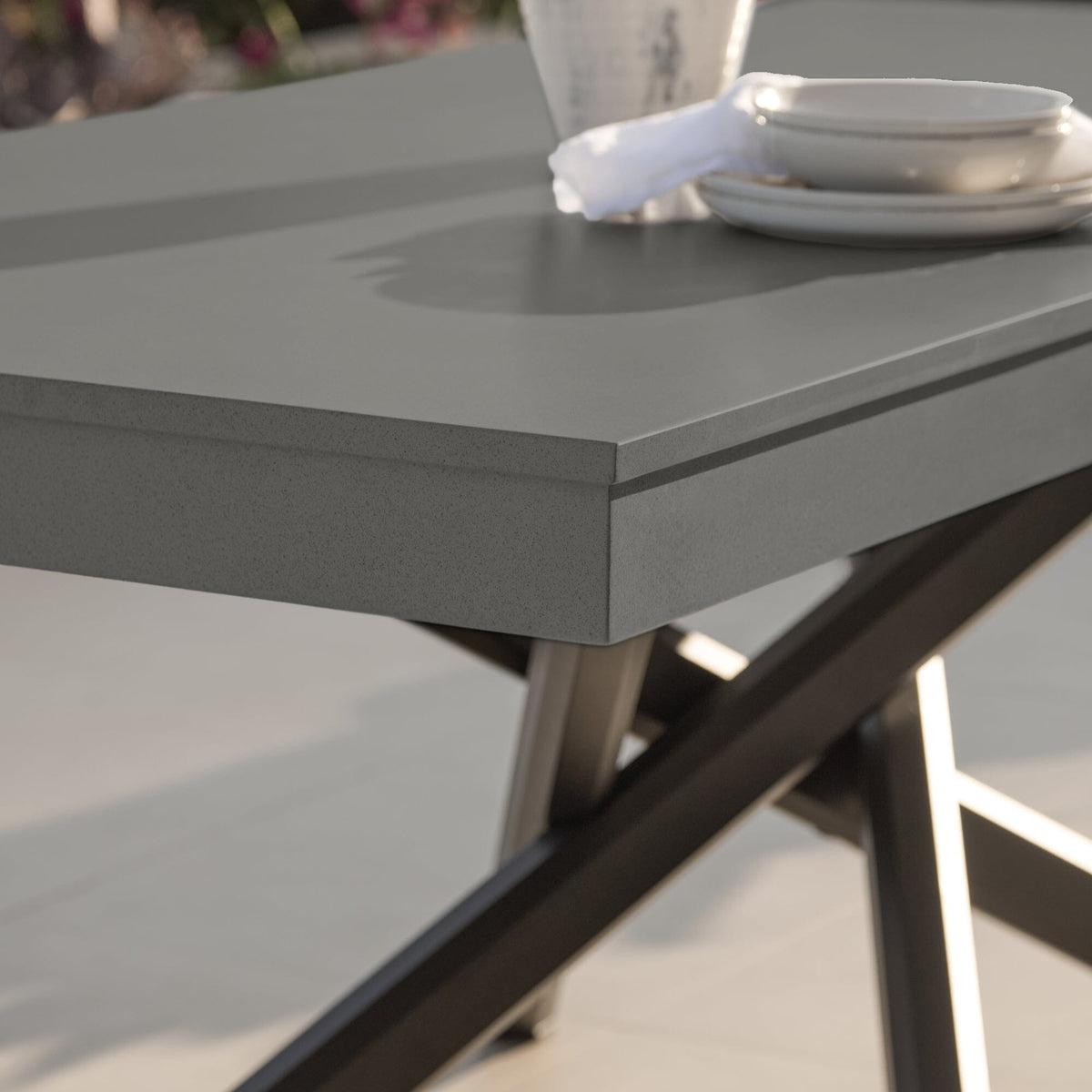 Amelia 6 Seater Concrete Garden Dining Table - Metal Legs - Dove Grey - Laura James