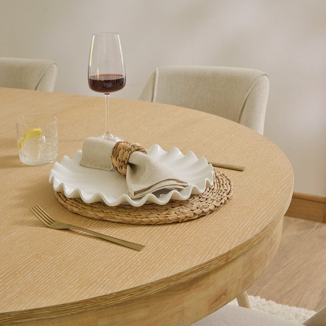 Amelia Whitewash Oval Extending Dining Table Set - 6 Seater - Freya Sand Dining Chair - Whitewash Oak Legs - Laura James