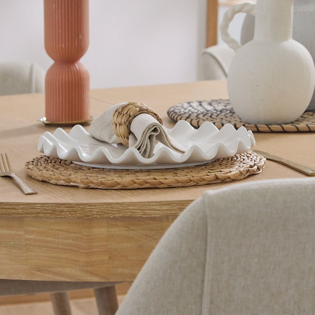 Amelia Whitewash Oval Extending Dining Table Set - 6 Seater - Freya Sand Dining Chair - Whitewash Oak Legs - Laura James