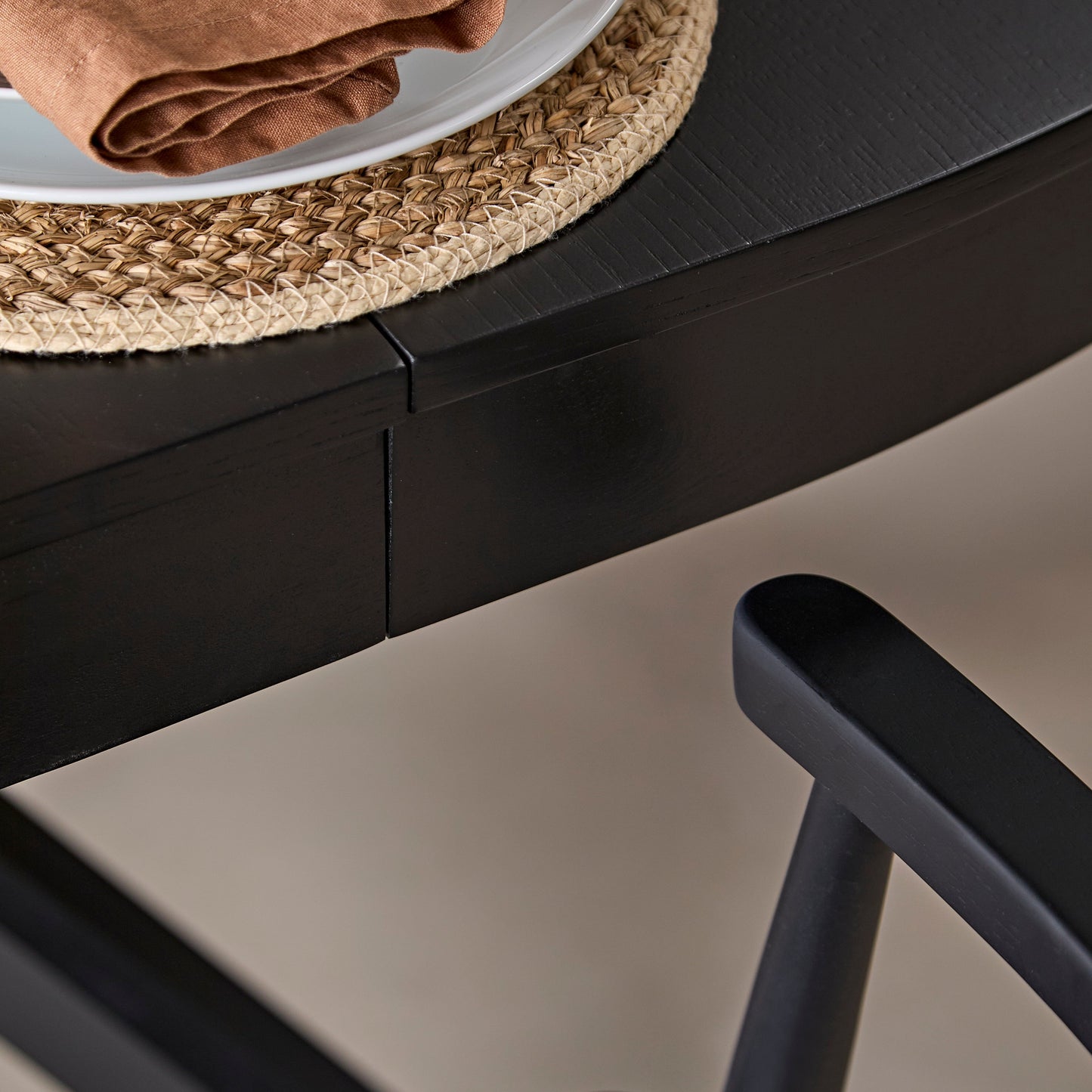 Amelia Black Oak Oval Extending Dining Table Set - 6 Seater - Carter Black Oak Dining Armchairs - Laura James