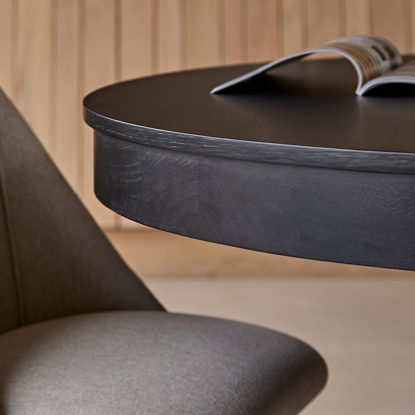 Amelia Black Oak Oval Extending Dining Table Set - 4 Seater - Freya Sand Dining Chairs - Black Oak Legs - Laura James