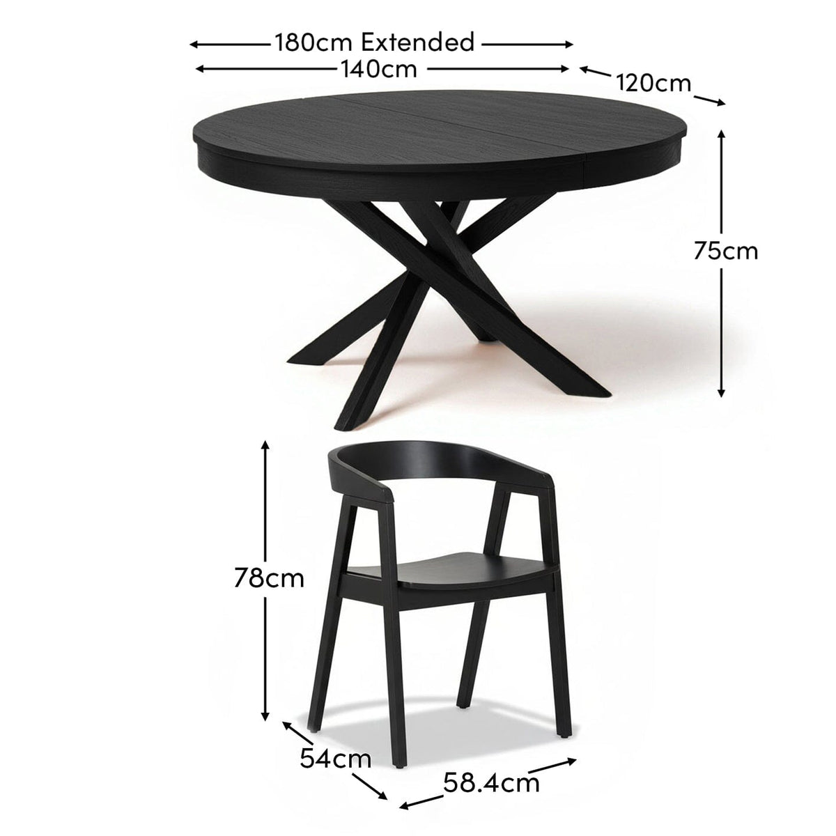 Amelia Black Oak Oval Extending Dining Table Set - 4 Seater - Ella Black Oak Carver Chairs - Laura James