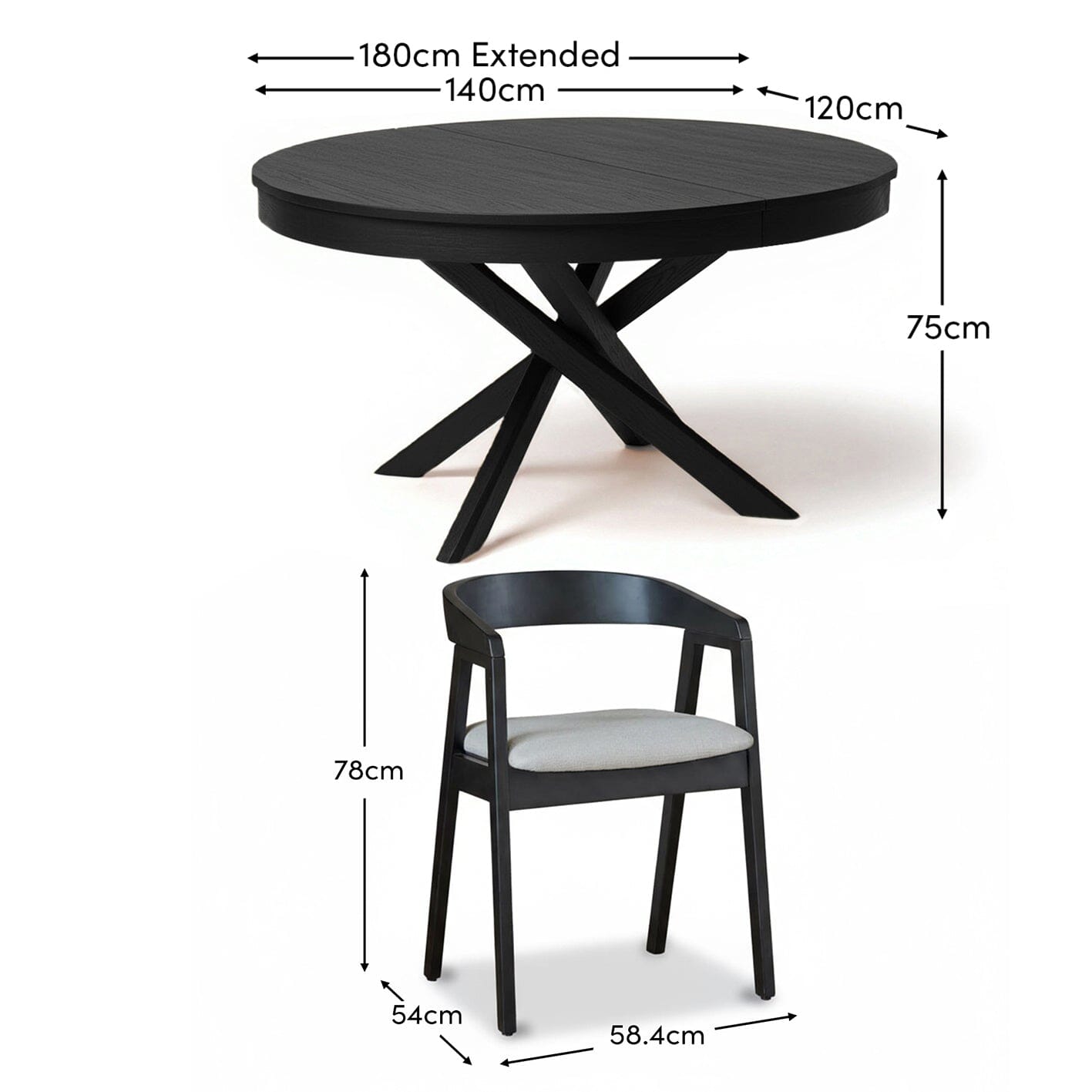 Amelia Black Oak Oval Extending Dining Table Set - 4 Seater - Ella Black Oak Carver Chairs - Fawn Linen - Laura James