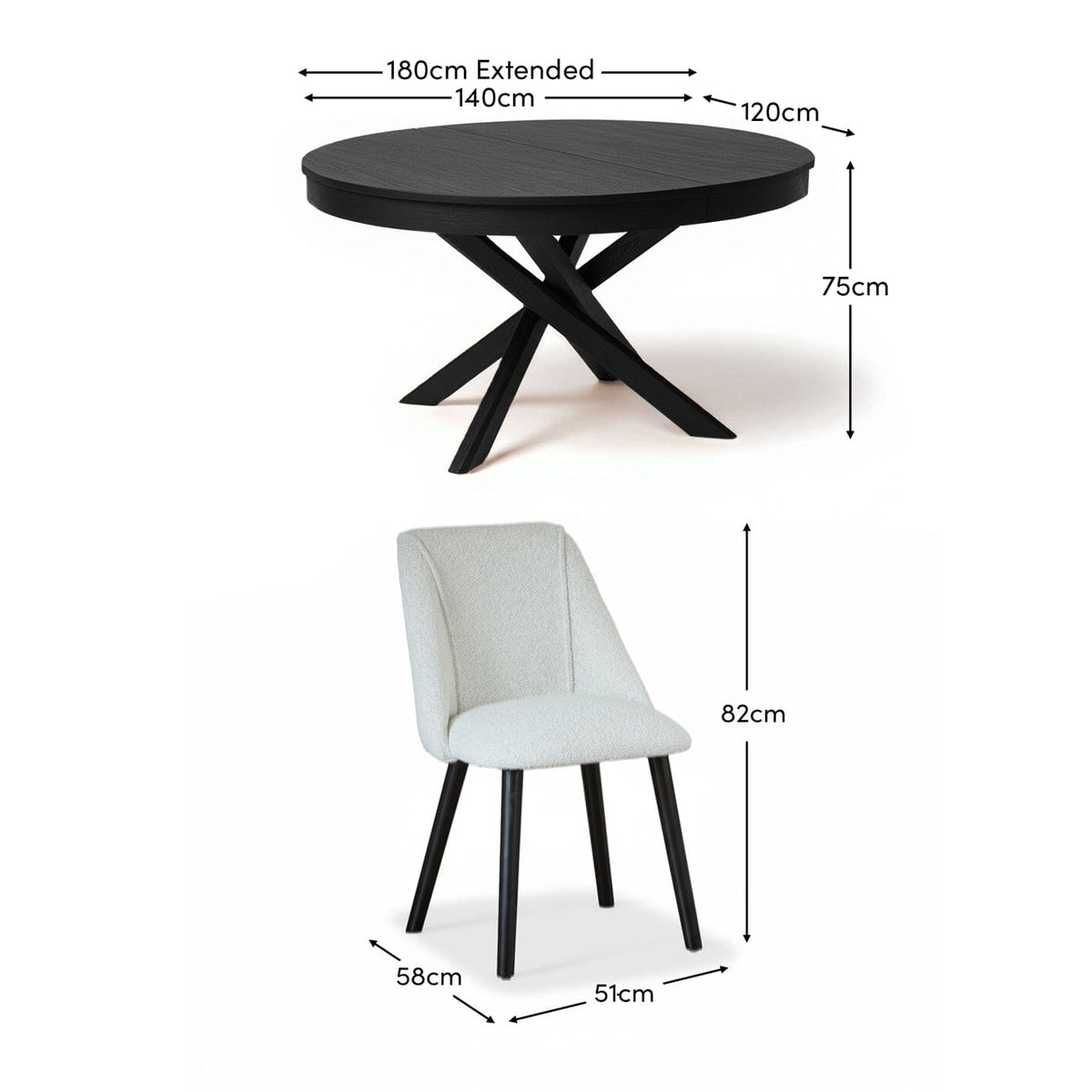 Freya Oat Boucle Dining Chair - Set of 2 - Black Oak Legs - LAURA James