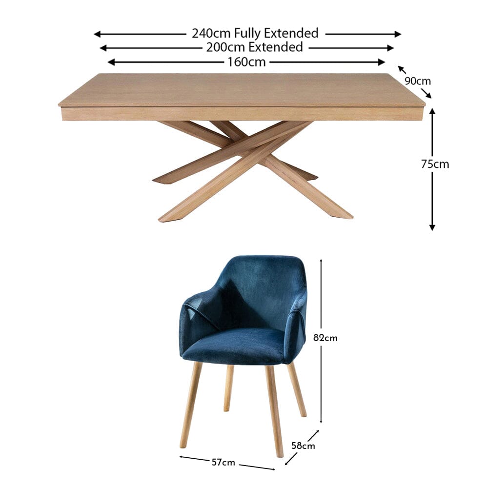 Amelia Whitewash Extendable Dining Table Set - 6 Seater - Freya Blue Carver Chairs - Whitewash Oak Legs
