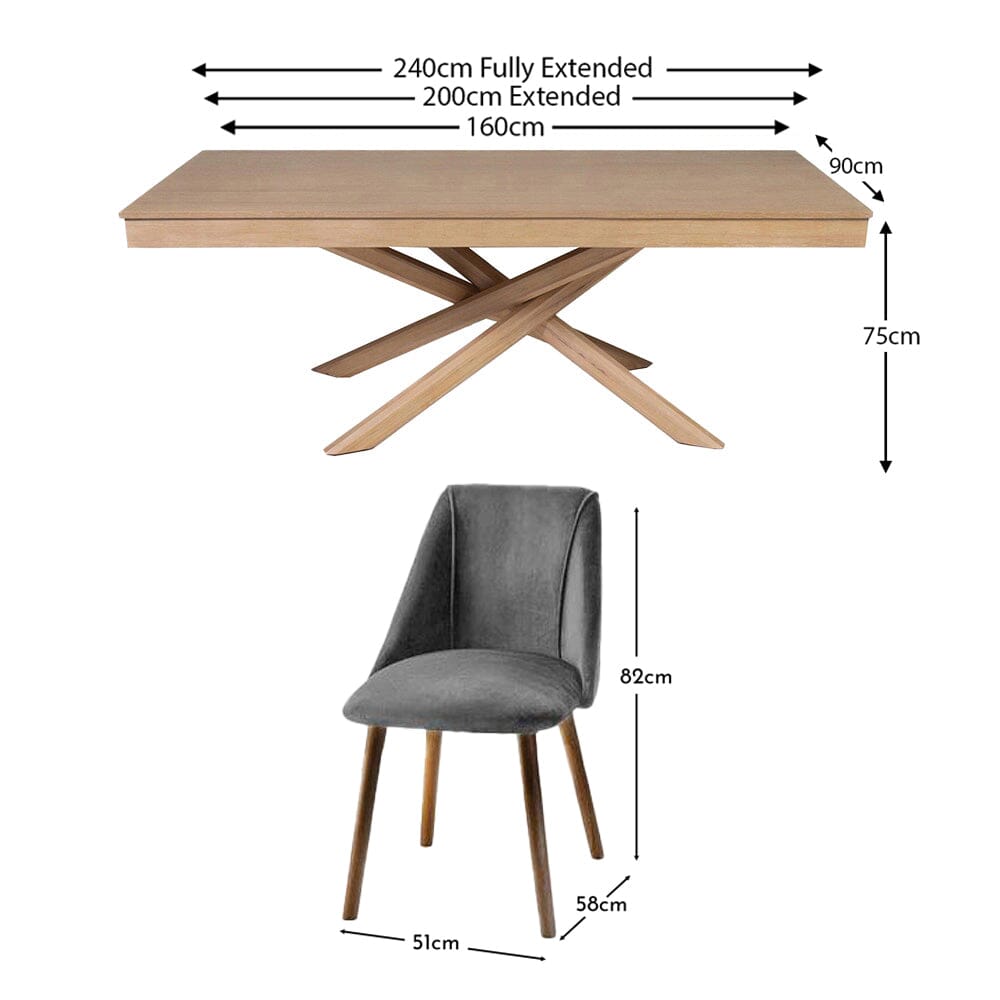 Amelia Whitewash Extendable Dining Table Set - 6 Seater - Freya Grey Dining Chairs - Whitewash Oak Legs