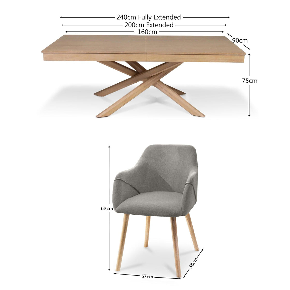 Amelia Whitewash Extendable Dining Table Set - 6 Seater - Freya Fossil Carver Chairs - Whitewash Legs - Laura James