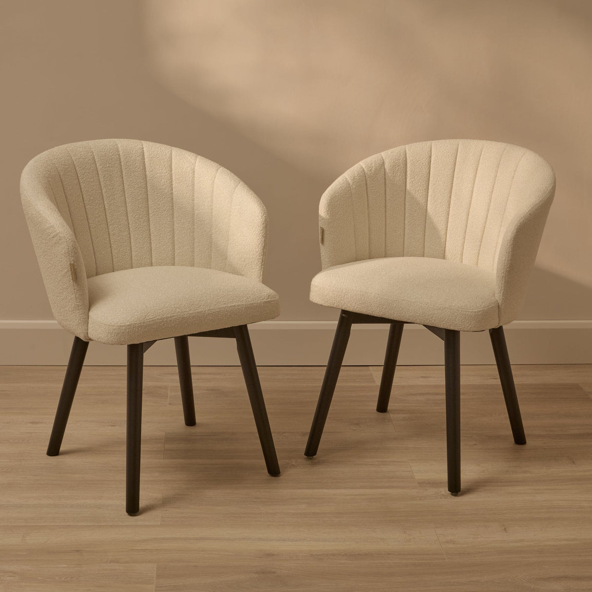 Arabella Light Beige Boucle Dining Chairs - Set of 2 - Black Oak Legs - Laura James