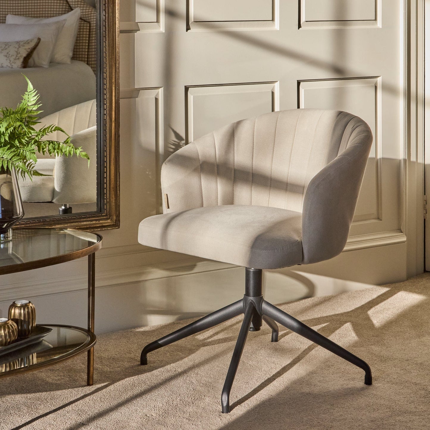 Arabella Office Swivel Chair - Natural Beige with Black Legs - Laura James