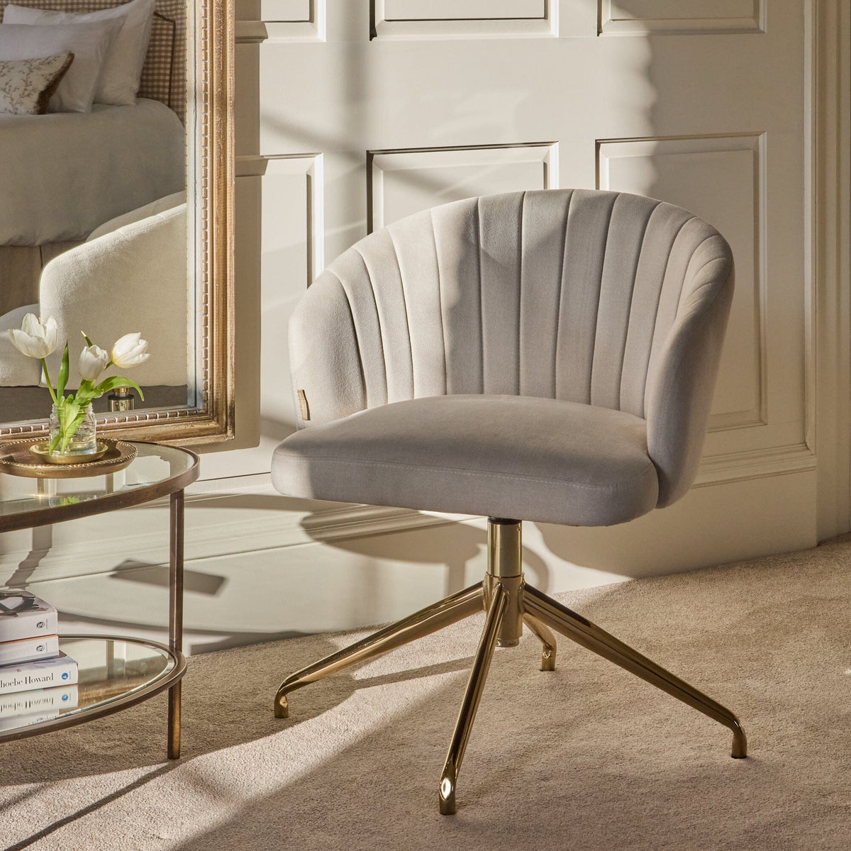 Arabella Office Swivel Chair - Natural Beige with Gold Legs - Laura James
