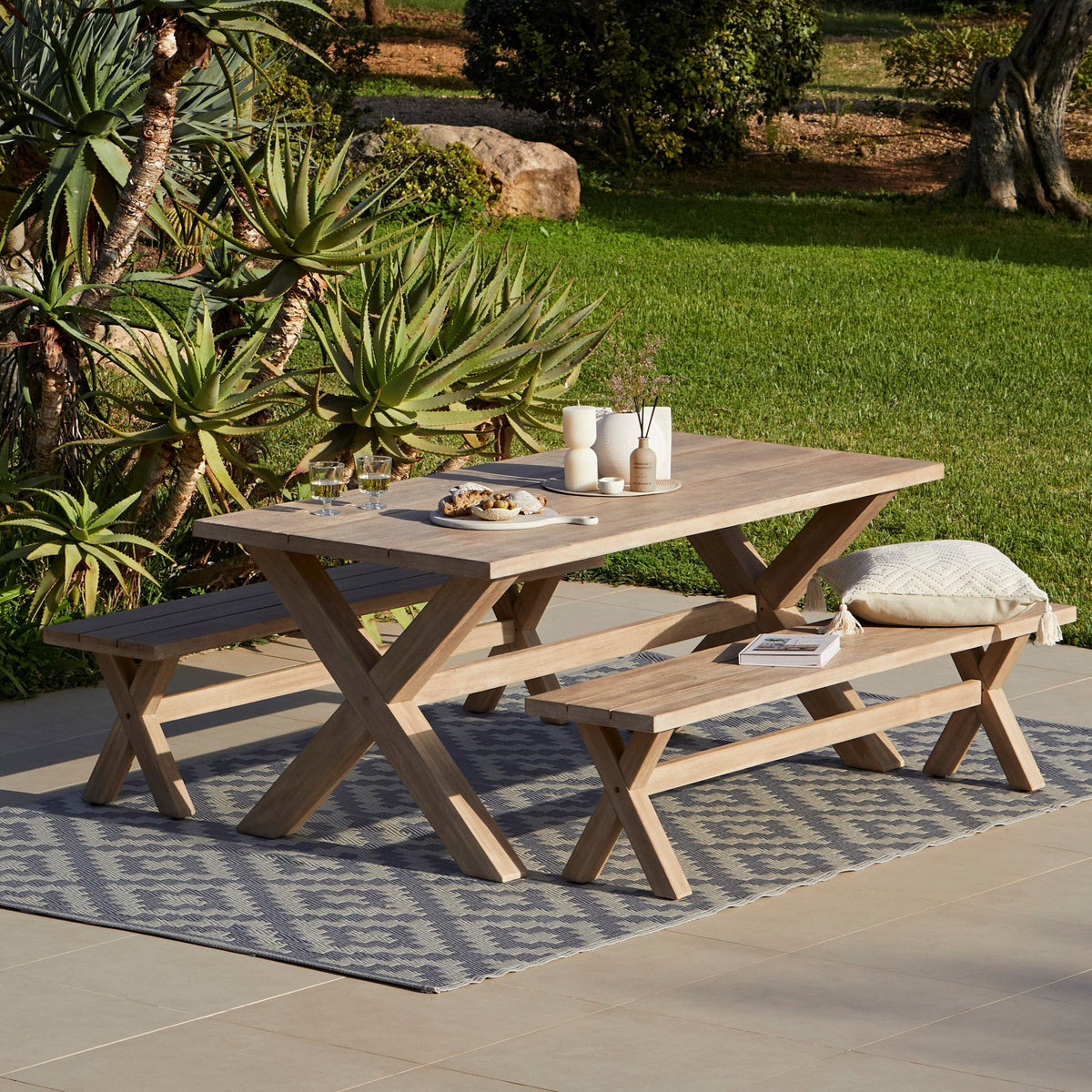 Charlotte 6 Seater Wooden Garden Dining Set with Benches - Laura James