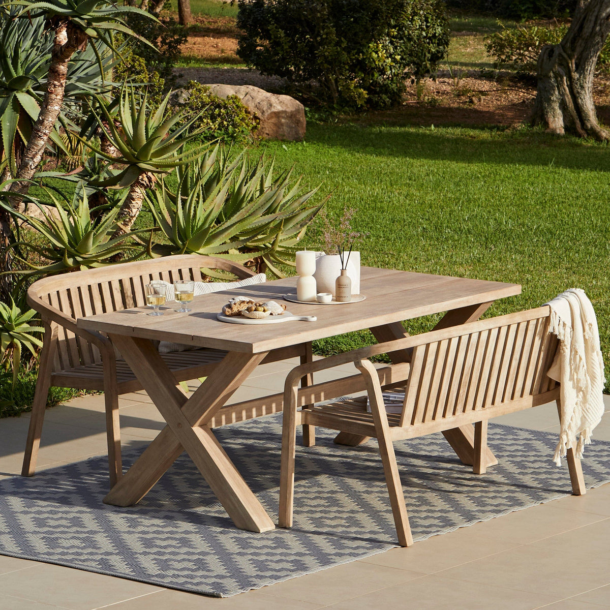 Charlotte 6 Seater Wooden Garden Dining Set with Shiro Benches - Laura James