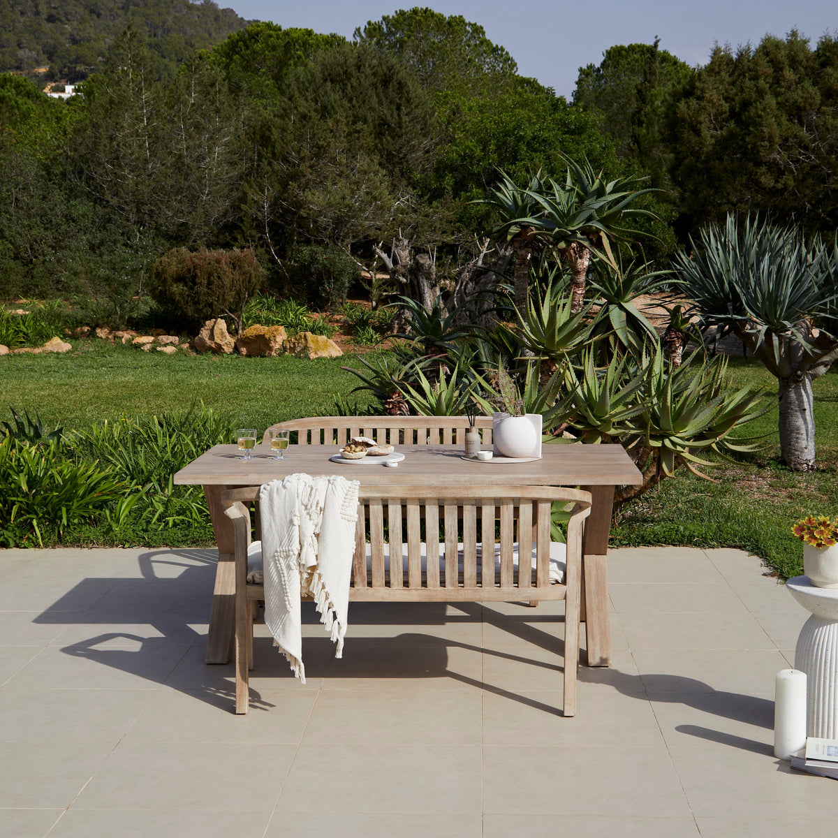 Charlotte 6 Seater Wooden Garden Dining Set with 2 Shiro Benches - Laura James